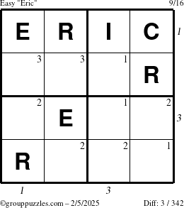 The grouppuzzles.com Easy Eric puzzle for Wednesday February 5, 2025 with all 3 steps marked