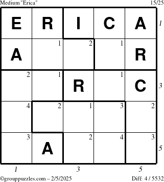 The grouppuzzles.com Medium Erica puzzle for Wednesday February 5, 2025 with all 4 steps marked