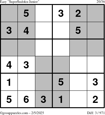 The grouppuzzles.com Easy SuperSudoku-Junior puzzle for Wednesday February 5, 2025