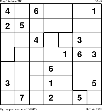 The grouppuzzles.com Easy Sudoku-7B puzzle for Wednesday February 5, 2025