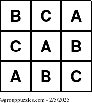 The grouppuzzles.com Answer grid for the TicTac-ABC puzzle for Wednesday February 5, 2025