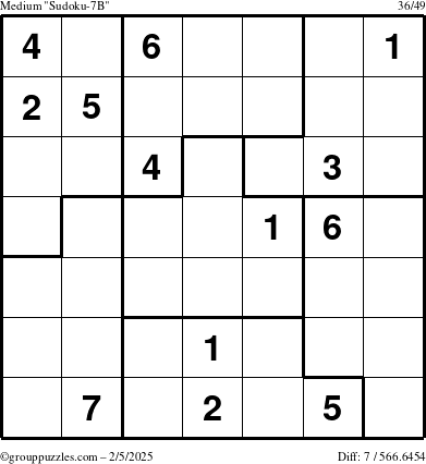 The grouppuzzles.com Medium Sudoku-7B puzzle for Wednesday February 5, 2025