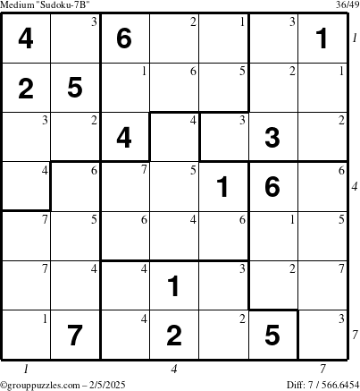 The grouppuzzles.com Medium Sudoku-7B puzzle for Wednesday February 5, 2025 with all 7 steps marked