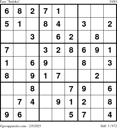 The grouppuzzles.com Easy Sudoku puzzle for Wednesday February 5, 2025