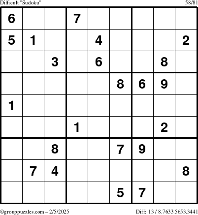 The grouppuzzles.com Difficult Sudoku puzzle for Wednesday February 5, 2025