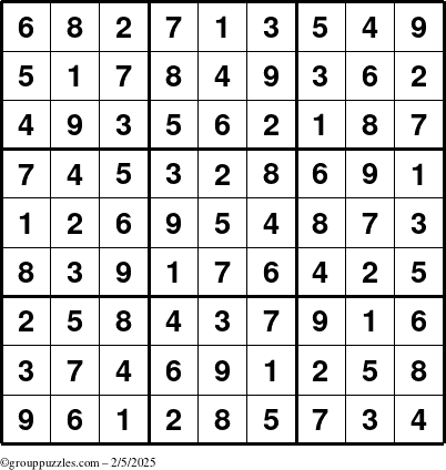 The grouppuzzles.com Answer grid for the Sudoku puzzle for Wednesday February 5, 2025