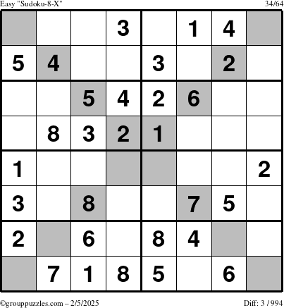 The grouppuzzles.com Easy Sudoku-8-X puzzle for Wednesday February 5, 2025