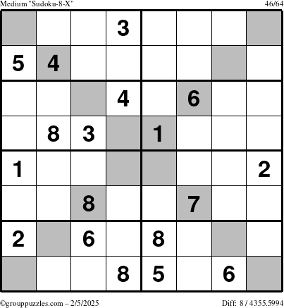 The grouppuzzles.com Medium Sudoku-8-X puzzle for Wednesday February 5, 2025