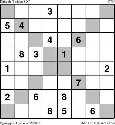 The grouppuzzles.com Difficult Sudoku-8-X puzzle for Wednesday February 5, 2025