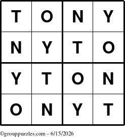 The grouppuzzles.com Answer grid for the Tony puzzle for Monday June 15, 2026