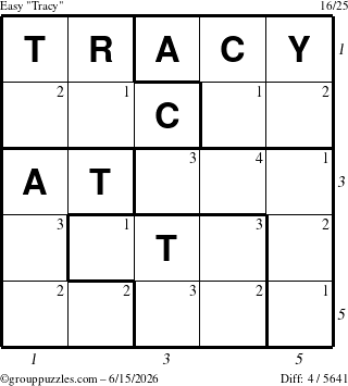 The grouppuzzles.com Easy Tracy puzzle for Monday June 15, 2026 with all 4 steps marked