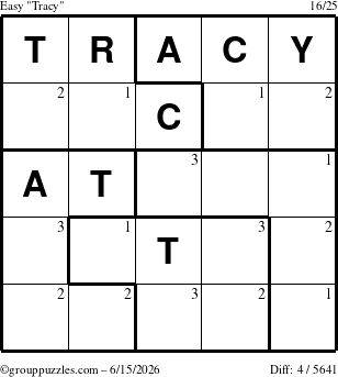 The grouppuzzles.com Easy Tracy puzzle for Monday June 15, 2026 with the first 3 steps marked
