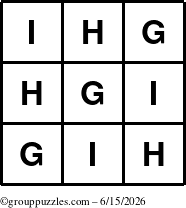 The grouppuzzles.com Answer grid for the TicTac-GHI puzzle for Monday June 15, 2026