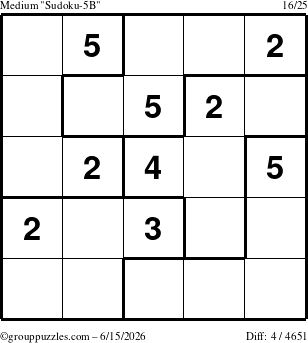 The grouppuzzles.com Medium Sudoku-5B puzzle for Monday June 15, 2026