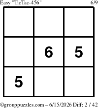 The grouppuzzles.com Easy TicTac-456 puzzle for Monday June 15, 2026