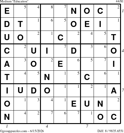 The grouppuzzles.com Medium Education-c1 puzzle for Monday June 15, 2026 with all 8 steps marked