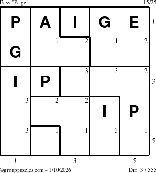 The grouppuzzles.com Easy Paige puzzle for Saturday January 10, 2026 with all 3 steps marked