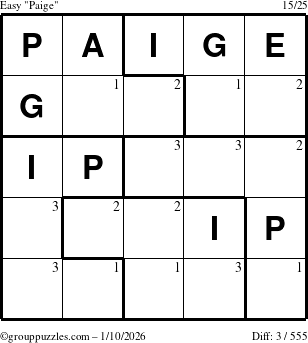 The grouppuzzles.com Easy Paige puzzle for Saturday January 10, 2026 with the first 3 steps marked