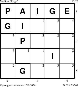 The grouppuzzles.com Medium Paige puzzle for Saturday January 10, 2026 with all 4 steps marked