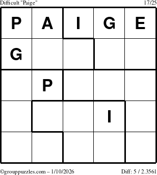 The grouppuzzles.com Difficult Paige puzzle for Saturday January 10, 2026