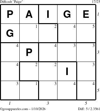 The grouppuzzles.com Difficult Paige puzzle for Saturday January 10, 2026 with all 5 steps marked