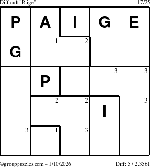 The grouppuzzles.com Difficult Paige puzzle for Saturday January 10, 2026 with the first 3 steps marked