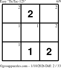 The grouppuzzles.com Easy TicTac-123 puzzle for Saturday January 10, 2026 with the first 2 steps marked