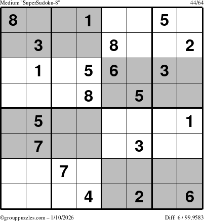 The grouppuzzles.com Medium SuperSudoku-8 puzzle for Saturday January 10, 2026