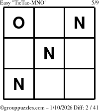 The grouppuzzles.com Easy TicTac-MNO puzzle for Saturday January 10, 2026