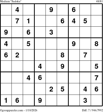 The grouppuzzles.com Medium Sudoku puzzle for Saturday January 10, 2026