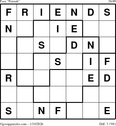 The grouppuzzles.com Easy Friends puzzle for Saturday January 10, 2026
