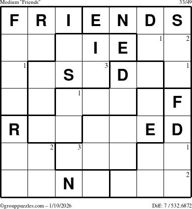 The grouppuzzles.com Medium Friends puzzle for Saturday January 10, 2026 with the first 3 steps marked