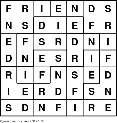 The grouppuzzles.com Answer grid for the Friends puzzle for Saturday January 10, 2026