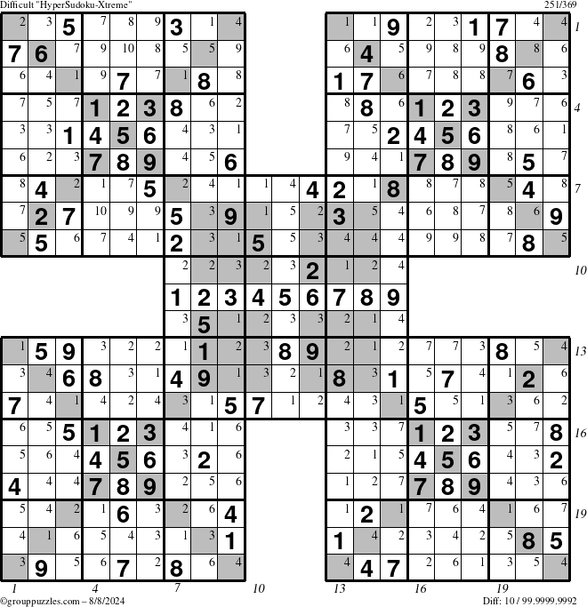 The grouppuzzles.com Difficult cover-HyperXtreme puzzle for Thursday August 8, 2024 with all 10 steps marked