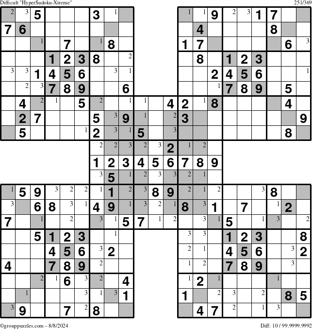 The grouppuzzles.com Difficult cover-HyperXtreme puzzle for Thursday August 8, 2024 with the first 3 steps marked