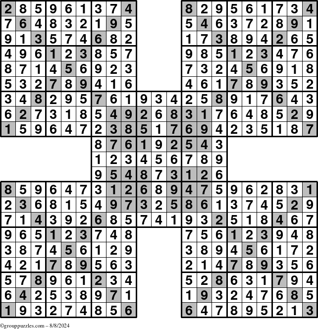 The grouppuzzles.com Answer grid for the cover-HyperXtreme puzzle for Thursday August 8, 2024