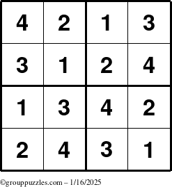 The grouppuzzles.com Answer grid for the Sudoku-4 puzzle for Thursday January 16, 2025