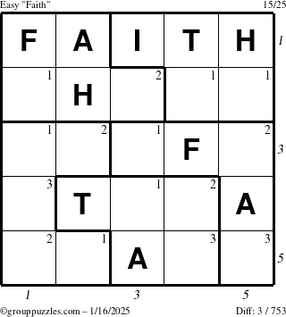 The grouppuzzles.com Easy Faith puzzle for Thursday January 16, 2025 with all 3 steps marked