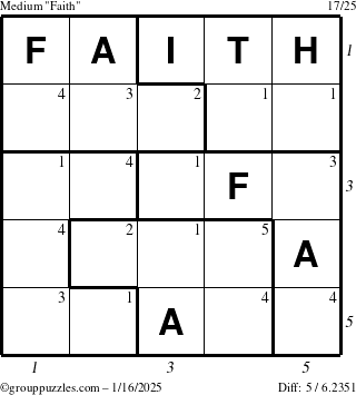 The grouppuzzles.com Medium Faith puzzle for Thursday January 16, 2025 with all 5 steps marked