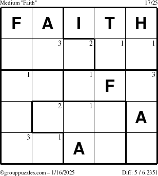 The grouppuzzles.com Medium Faith puzzle for Thursday January 16, 2025 with the first 3 steps marked