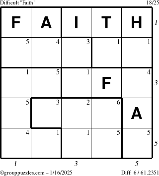 The grouppuzzles.com Difficult Faith puzzle for Thursday January 16, 2025 with all 6 steps marked