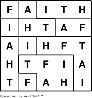 The grouppuzzles.com Answer grid for the Faith puzzle for Thursday January 16, 2025