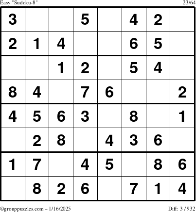 The grouppuzzles.com Easy Sudoku-8 puzzle for Thursday January 16, 2025