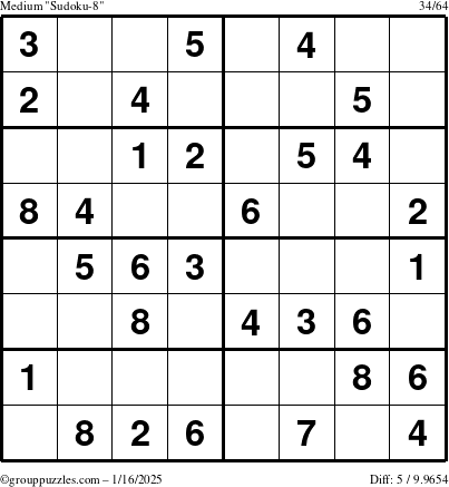 The grouppuzzles.com Medium Sudoku-8 puzzle for Thursday January 16, 2025