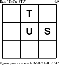 The grouppuzzles.com Easy TicTac-STU puzzle for Thursday January 16, 2025