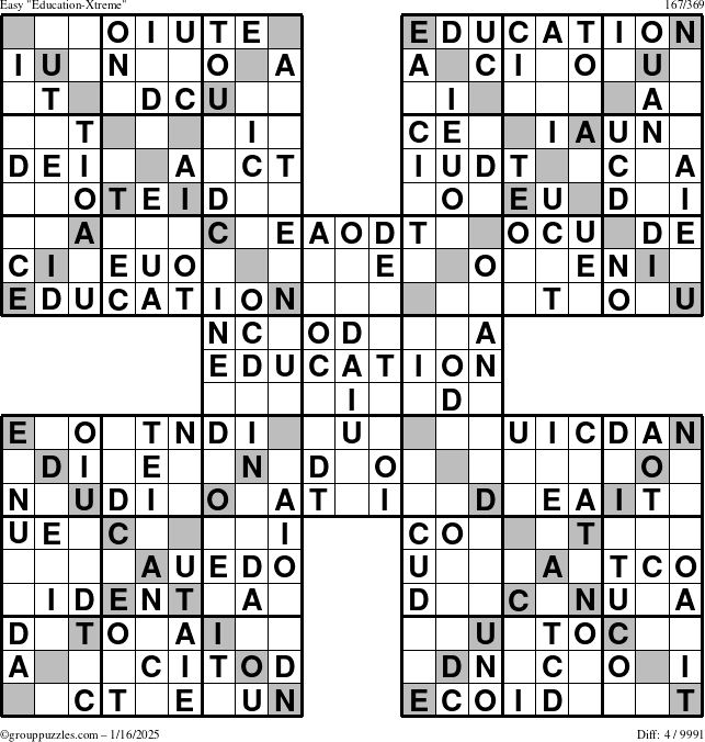 The grouppuzzles.com Easy Education-Xtreme puzzle for Thursday January 16, 2025