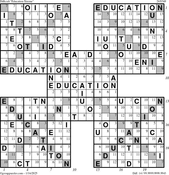 The grouppuzzles.com Difficult Education-Xtreme puzzle for Thursday January 16, 2025 with all 14 steps marked