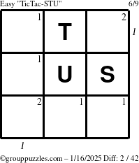 The grouppuzzles.com Easy TicTac-STU puzzle for Thursday January 16, 2025 with all 2 steps marked