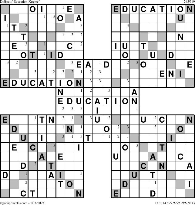 The grouppuzzles.com Difficult Education-Xtreme puzzle for Thursday January 16, 2025 with the first 3 steps marked