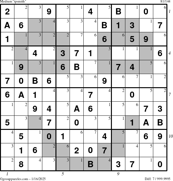 The grouppuzzles.com Medium tpsmith puzzle for Thursday January 16, 2025 with all 7 steps marked